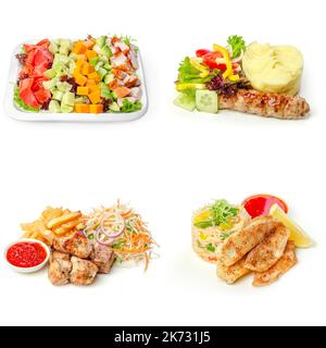 Collage setzen Desserts und Snacks auf weißem Hintergrund Stockfoto