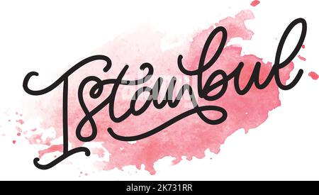 Istanbul. Handbeschriftetem Text. Vektor-Logo von Istanbul in schwarzer Farbe mit Möwen auf weißem Hintergrund. Souvenir-Produkte, Banner-Emblem, Reise-Blog Stock Vektor