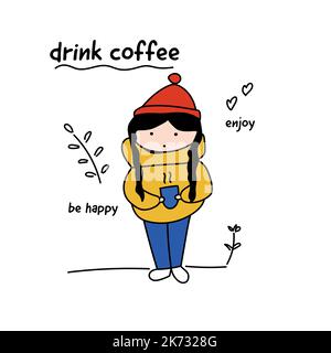 Nette Karte trinken Kaffee Genießen Sie glücklich sein Stock Vektor