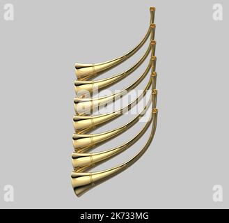 7 Sieben Trompeten Goldene Adventbibel Offenbarung Warnhorn 3D Illustration Stockfoto