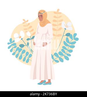 Schwanger Frau mit Hijab 2D Vektor isoliert Illustration Stock Vektor