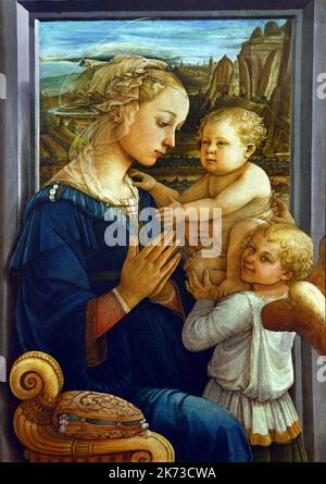 Madonna mit Kind und zwei Engeln, Filippo Lippi (Florenz 1406 – Spoleto 1469), Florenz, Italien. Stockfoto