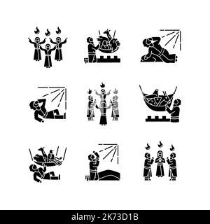Bibelerzählungen schwarze Glyphen-Symbole auf weißem Raum Stock Vektor