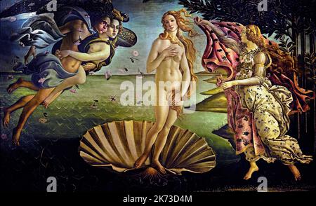 Geburt der Venus, Sandro Botticelli ,(Florenz 1445 – 1510) Florenz Italien,( Göttin der Liebe und Schönheit, Ankunft an Land, auf der Insel Zypern), Stockfoto