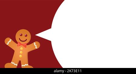 Niedlichen Lebkuchen Mann Rede Blase rot weihnachten Banner Stock Vektor