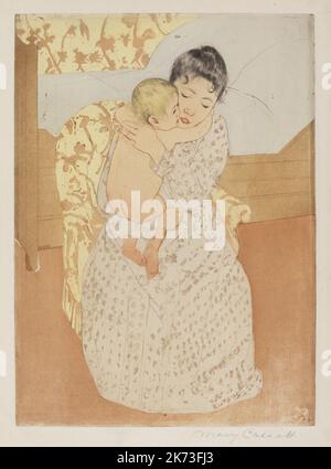 Mary Stevenson Cassatt 1844 - 1926 - amerikanische Malerin und Grafikerin, eine der drei großen Damen des Impressionismus - mütterliche Liebkosung - Radierung auf wo Stockfoto