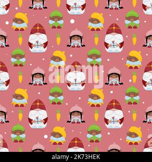 Einfaches, handgezeichnetes, farbiger Vektor-Nahtloses Muster. Feier von St. Nikolaus-Tag, Sinterklaas. Zum Bedrucken von Geschenkpapier, Geschenken, Textilien. Stock Vektor