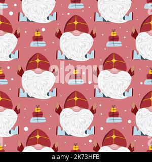 Einfaches, handgezeichnetes, farbiger Vektor-Nahtloses Muster. Feier von St. Nikolaus-Tag, Sinterklaas. Zum Bedrucken von Geschenkpapier, Geschenken, Textilien. Stock Vektor