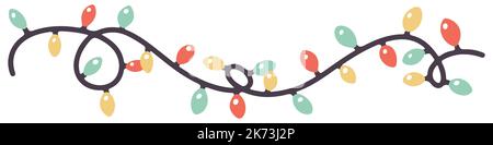 Girlande-Schnur. Weihnachtsbeleuchtung. Niedliches Zierelement. Vektorgrafik. Stock Vektor