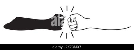 Faust stoßen Banner Silhouette und Hand gezeichnet mit einer einzigen Linie Stock Vektor