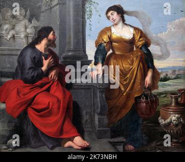 Christ and the Samaritan Woman (ca. 1630-1635) von Meistermaler Cornelis de Vos (1584–1651) Flämischer Maler. Stockfoto