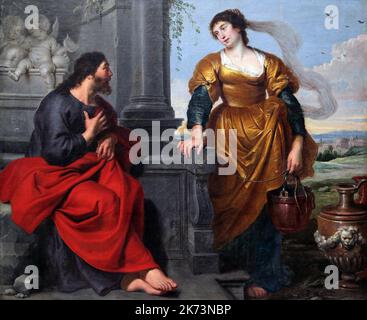 Christ and the Samaritan Woman (ca. 1630-1635) von Meistermaler Cornelis de Vos (1584–1651) Flämischer Maler. Stockfoto