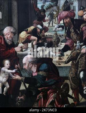 Die Anbetung der Könige von Pieter Coecke van Aelst - (1502-1550).Flämischer Maler. Stockfoto