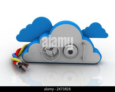 3D Rendering Glasfaserkabel Detail verbunden Cloud Lock Stockfoto