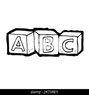 Alphabet Blöcke für Kinder, Buchstaben Würfel Vektor-Illustration, handgezeichnete Cartoon-Skizze isoliert auf einem weißen Hintergrund Stock Vektor