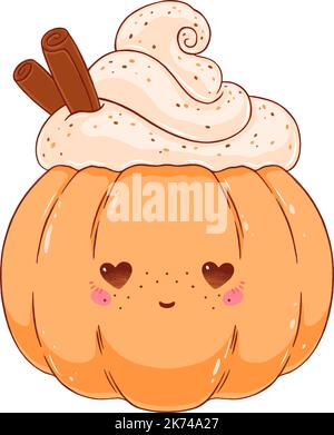 Süßer Kawaii-Kürbis-Kaffee. Vektorgrafik Herbst Stock Vektor