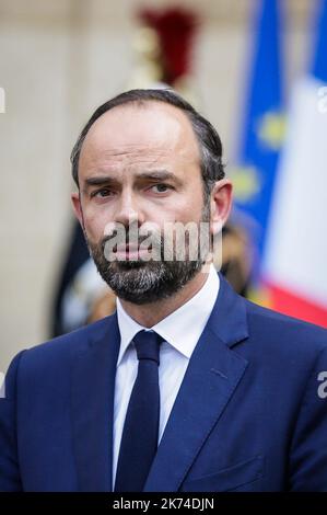 Zeremonie der Machtübergabe im Hotel Matignon in Paris, Frankreich, am 15. Mai 2017. Stockfoto