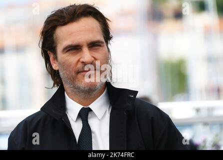 ©PHOTOPQR/NICE MATIN ; US-Schauspieler Joaquin Phoenix posiert am 27. Mai 2017 während einer Fotoserie für den Film 'You were never really here' bei der Ausgabe 70. der Filmfestspiele von Cannes in Cannes, Südfrankreich. 70. jährliche Filmfestspiele von Cannes in Cannes, Frankreich, Mai 2017. Das Filmfestival findet vom 17. Bis 28. Mai statt. Stockfoto