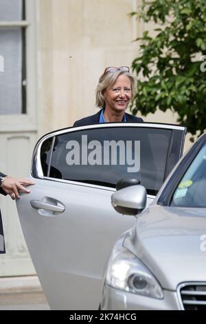 Die französische Juniorministerin für behinderte Menschen Sophie Cluzel verlässt am 07. Juni 2017 eine Kabinettssitzung im Elysée-Palast in Paris. Stockfoto