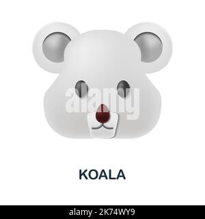Koala-Ikone. 3D Illustration aus der Tierkopfsammlung. Creative Koala 3D Symbol für Webdesign, Vorlagen, Infografiken und mehr Stock Vektor