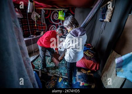 Abbau des Norrent Fontes Migrantenlagers. Stockfoto