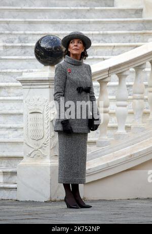 Départ du palais princier la princesse Caroline Monaco, nov 19. 2017 Zeremonien des Nationaltages mit fürstlicher Familie Stockfoto