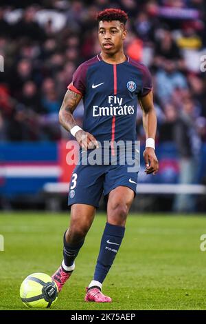 Presnel Kimpembe von Paris Saint Germain in Aktion während des Fußballspiels der französischen Ligue 1 zwischen Paris Saint Germain (PSG) und dem Racing Club Strasbourg Alsace im Stadion Parc des Princes in Paris, Frankreich, 17. Februar 2018. Stockfoto