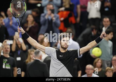 Victoire et joie de Karen KHACHANOV (RUS) après Son Match gegen Lucas POUILLE (FRA) TP Marseille Open 13 Provence Tennisturnier in Marseille, Südostfrankreich, am 25. Februar 2018 Stockfoto