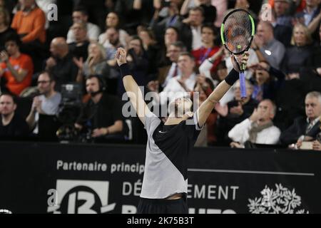 Victoire et joie de Karen KHACHANOV (RUS) après Son Match gegen Lucas POUILLE (FRA) TP Marseille Open 13 Provence Tennisturnier in Marseille, Südostfrankreich, am 25. Februar 2018 Stockfoto