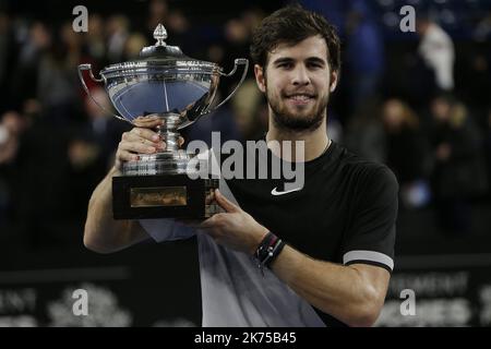 Victoire de Karen KHACHANOV (RUS) après Son Match gegen Lucas POUILLE (FRA) TP Marseille Open 13 Provence Tennisturnier in Marseille, Südostfrankreich, am 25. Februar 2018 Stockfoto