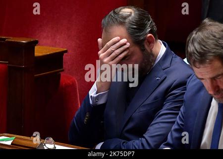 Der französische Premierminister Edouard Philippe während der wöchentlichen Anfragen an die Regierung auf der Nationalversammlung am 27. März 2018. Stockfoto