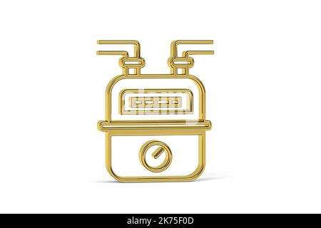 Goldenes 3D-Gasmessgerät-Symbol auf weißem Hintergrund isoliert - 3D Render Stockfoto