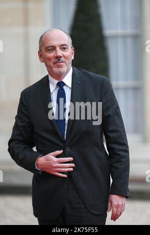 Stephane Richard, CEO von Orange, kommt am 10. April 2018 im Rahmen des Besuchs des Kronprinzen von Saudi-Arabien in Frankreich zu einem offiziellen Abendessen im Palais de l'Elysee in Paris an. Stockfoto