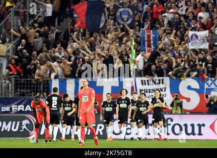 Nachspiel beim Coupe de France 2018 Halbfinale Caen gegen Paris Saint-Germain, Stade Michel d'Ornano in Caen, 18.. April 2018 Stockfoto