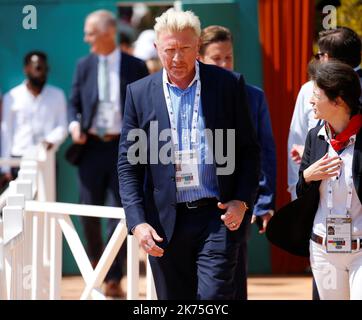 Boris Becker nimmt am 19. April 2018 am fünften Tag der Rolex Monte-Carlo Masters im Monte-Carlo Sporting Club in Monte-Carlo, Monaco, Teil. Stockfoto