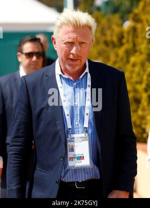 Boris Becker nimmt am 19. April 2018 am fünften Tag der Rolex Monte-Carlo Masters im Monte-Carlo Sporting Club in Monte-Carlo, Monaco, Teil. Stockfoto