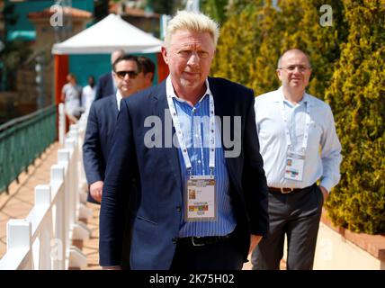 Boris Becker nimmt am 19. April 2018 am fünften Tag der Rolex Monte-Carlo Masters im Monte-Carlo Sporting Club in Monte-Carlo, Monaco, Teil. Stockfoto