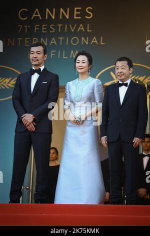 Foto: acteur Fan Liao, Actrice Tao Zhao und Réalisator Zhangke Jia 71. jährliche Filmfestspiele von Cannes in Cannes, Frankreich, Mai 2018. Das Filmfestival findet vom 8. Bis 19. Mai statt. Stockfoto