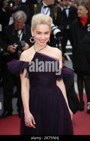 Emilia Clarke bei der Premiere von Solo: A Star Wars Story im Rahmen der 71. jährlichen Filmfestspiele von Cannes im Mai 2018 in Cannes, Frankreich. Stockfoto