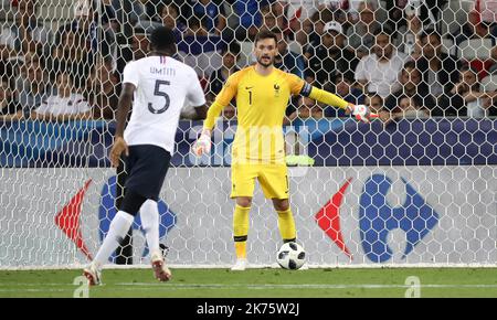 Frankreichs Torwart Hugo Lloris beim Freundschaftsspiel zwischen Frankreich und Italien im Allianz Riviera Stadion am 01. Juni 2018 in Nizza, Frankreich Stockfoto