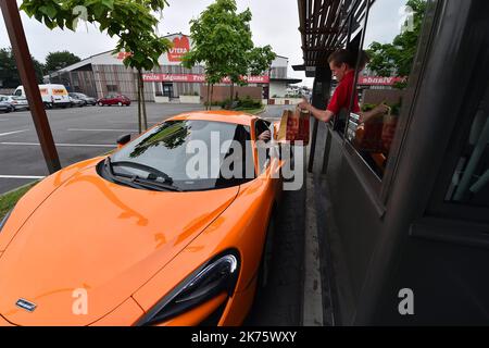 Test des McLaren 570 S in Lille am 5. Juni 2018. Stockfoto