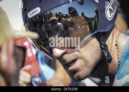 Alejandro Valverde (Movistar) während der Etappe 3 der Tour de France zwischen Cholet und Cholet am 9. Juli 2018. Stockfoto