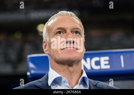 Der französische Trainer Didier Deschamps beim Fußballspiel der UEFA Nations League Frankreich gegen Holland am 9. September 2018 im Stade de France in Saint Denis, Frankreich. Stockfoto