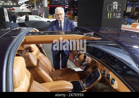 Giorgetto Giugiaro . Designer Italien . Avec Sohn Prototyp Sibylla . - Paris, Frankreich, 1. 2018. oktober - Veranstaltung am Vorabend des ersten Pressetag des Pariser Automobilsalons. Stockfoto