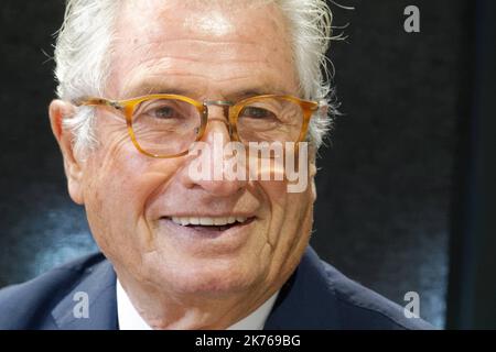 Giorgetto Giugiaro . Designer Italien . Avec Sohn Prototyp Sibylla . - Paris, Frankreich, 1. 2018. oktober - Veranstaltung am Vorabend des ersten Pressetag des Pariser Automobilsalons. Stockfoto