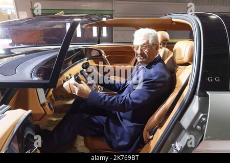 Giorgetto Giugiaro . Designer Italien . Avec Sohn Prototyp Sibylla . - Paris, Frankreich, 1. 2018. oktober - Veranstaltung am Vorabend des ersten Pressetag des Pariser Automobilsalons. Stockfoto