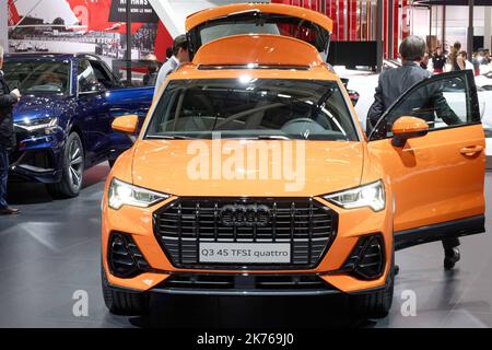 Audi. Q 3 45 TFSI Quattro. Paris Motor Show, internationale Messe findet vom 4.. Bis 14. 2018. Oktober statt Stockfoto