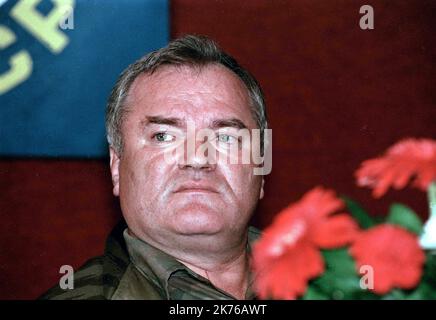 Tomislav Peternek / WOSTOK PRESS; BANJA LUKA REPUBLIK BOSNIEN (Ex-JUGOSLAWIEN), 1995 Archivfotos von Ratko Mladic, aufgenommen 1995 in Banja Luka. Stockfoto