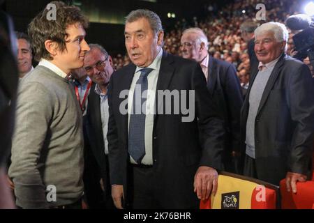 Tour de France 2019 Route enthüllt: Fünf Gipfel enden zur Feier des 100.-jährigen Jubiläums des Gelben Trikots okt 25 2018 Stockfoto