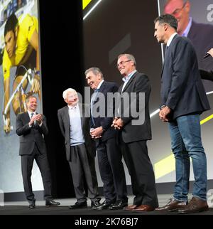 Tour de France 2019 Route enthüllt: Fünf Gipfel enden zur Feier des 100.-jährigen Jubiläums des Gelben Trikots okt 25 2018 Stockfoto